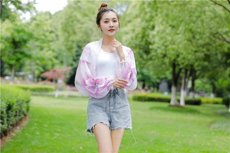 
Summer Sun Coat Arm Warmers Women Girls Sunscreen Chiffon Long Sleeve Summer Chiffon Shawl Riding Beach Sunscreen Shade Cover 