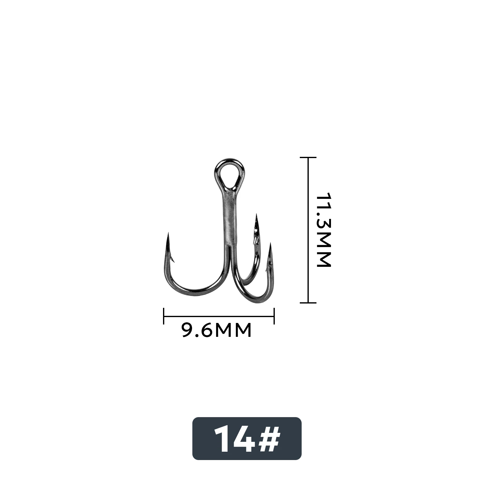 1X 14# High Carbon Steel round Bend Treble Hook Strongly Sharp for Lure Sea Fishing of Bass Trout Pike etc.