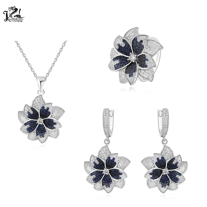 
Beautiful Flowers Shape Earrings Sets Fashion 925 Silver Wedding Jewelry Sets For Women 