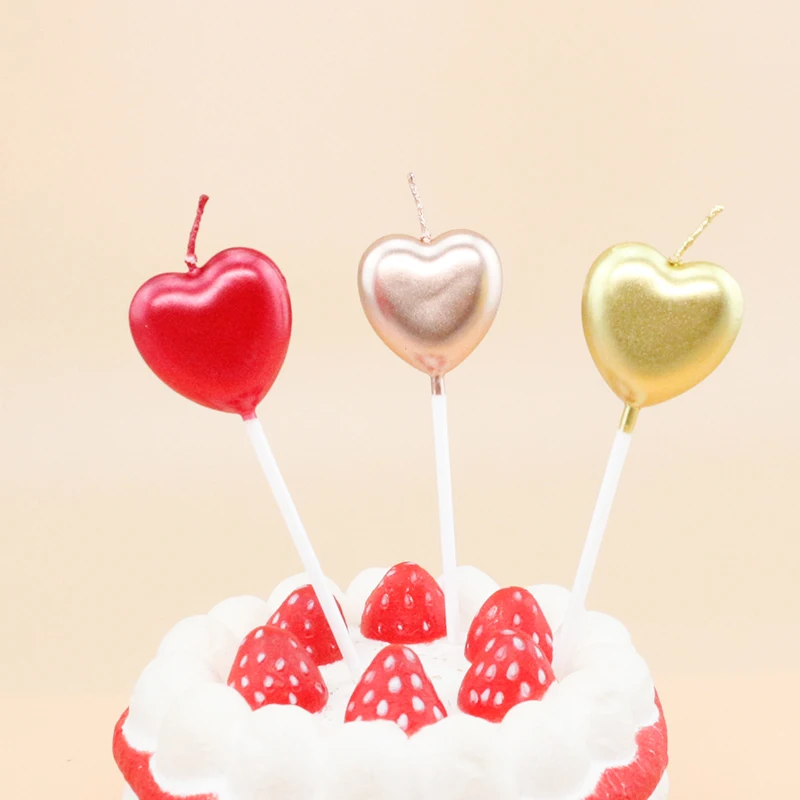 2024 Popular Metallic Color Heart Shaped  Birthday Cake candles