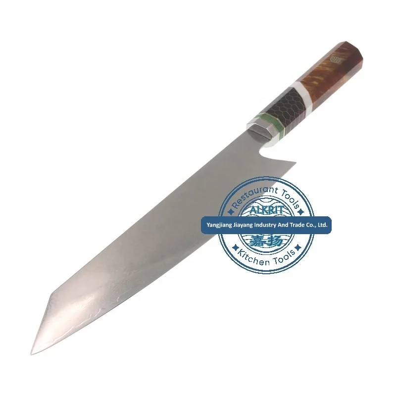 (ALHK-OW013) High-grade Professional Chef Kiritsuke Knife Layers Damascus Steel with Resin of Octangle Wood Handle