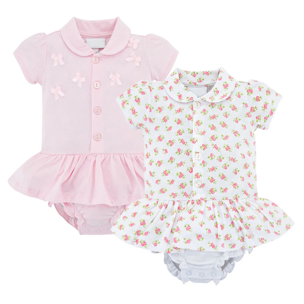 Wholesale ruffled cotton baby girl  one piece bodysuit dress cute print clothes for newborn