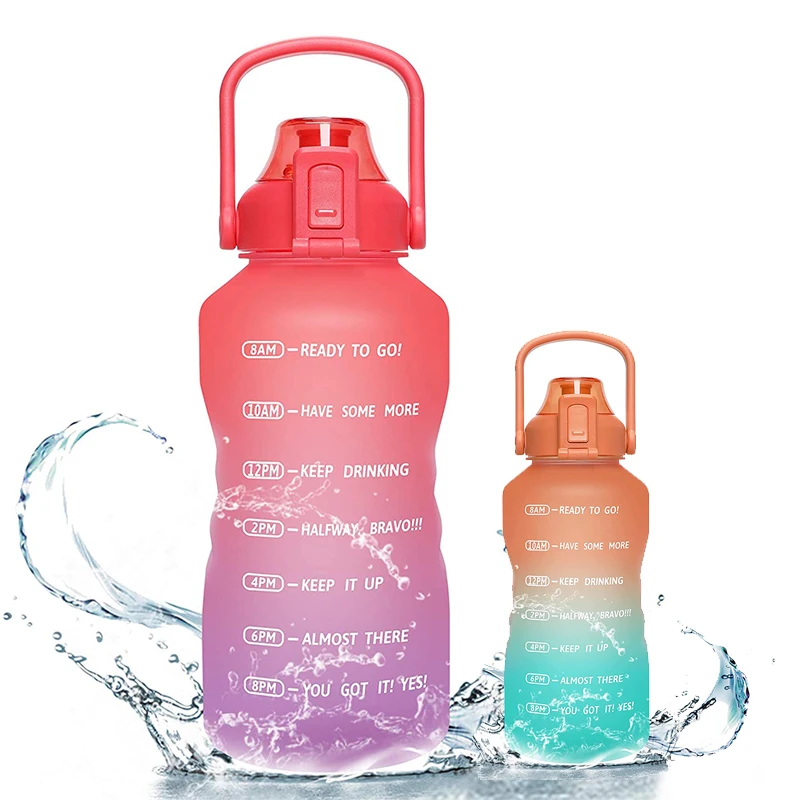 Hot Sale Tritan Bpa Free Water Jug Fitness Gym Sports 64oz Plastic Half Gallon Water Bottle With Time Marker Straw And Handle