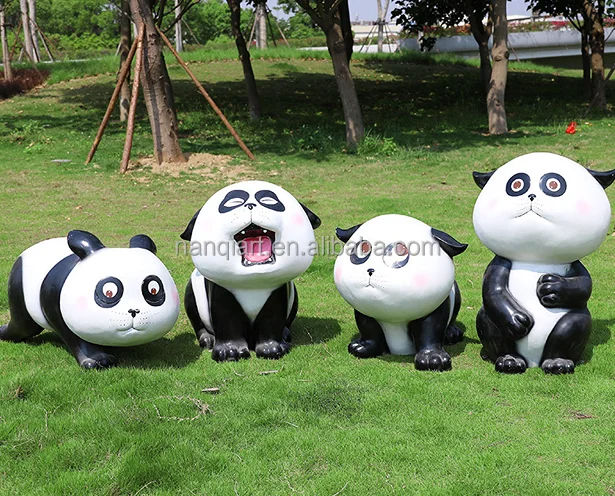 New Arrived Handmade Resin Crafts Garden Stone Panda Statue Life Size Outdoor Decor Animal Props Cartoon Panda Statues