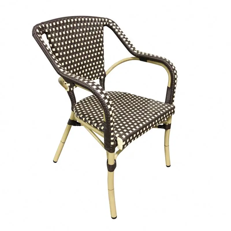 Uplion French Outdoor Bamboo Look Bistro Rattan Dining Chair wicker Stackable Restaurant chair