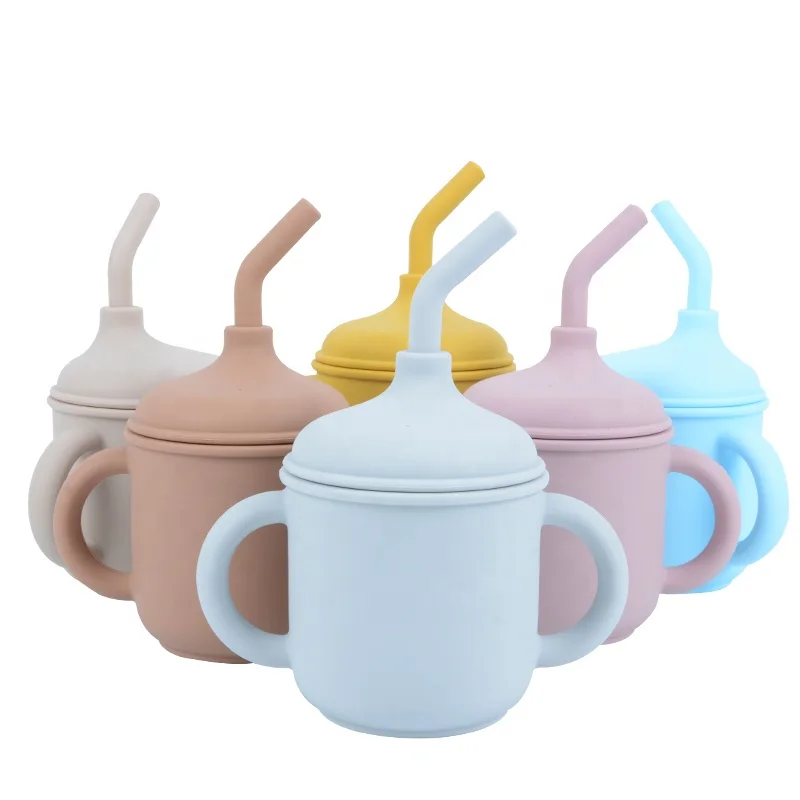unique products to sell BPA Free food grade Soft Material learning cup training set baby silicone straw drink cup