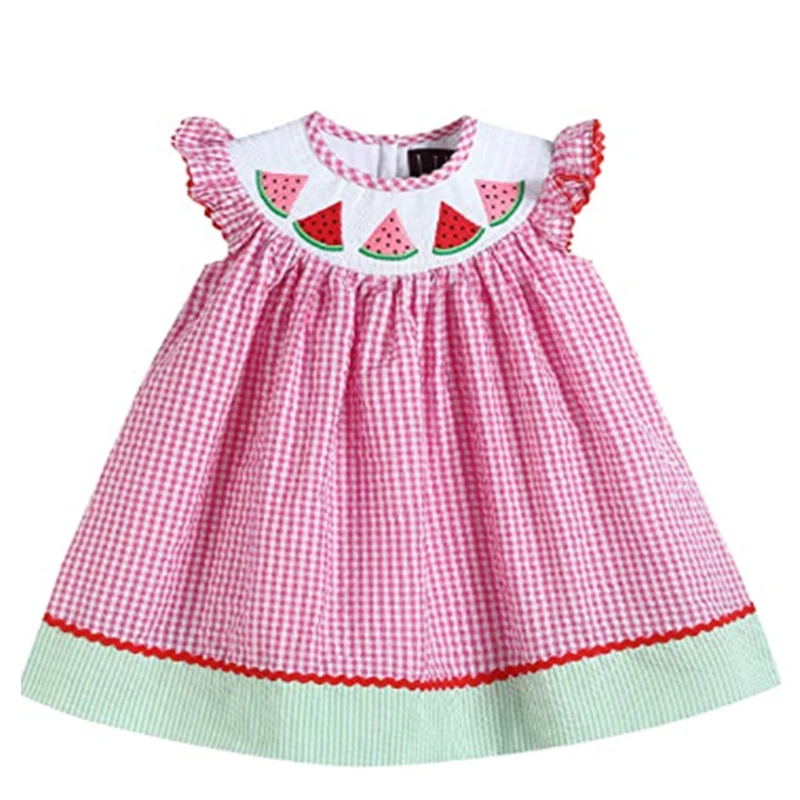 Cute Fruit Printed Baby Beach Dresses Wholesale Fashion Monogrammed Customized Summer Beach Watermelon Printed Baby Dresses