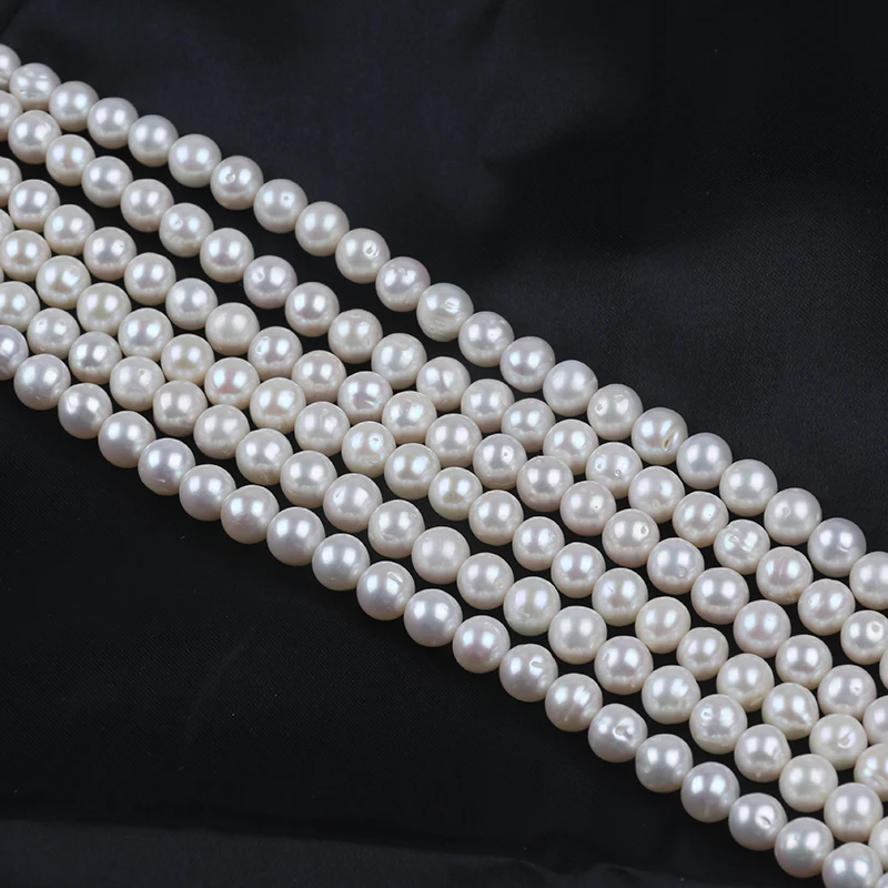 8-9mm White Round Cultured Fresh Water Pearl Natural Freshwater Loose Pearl Strand Beads For Jewelry Making