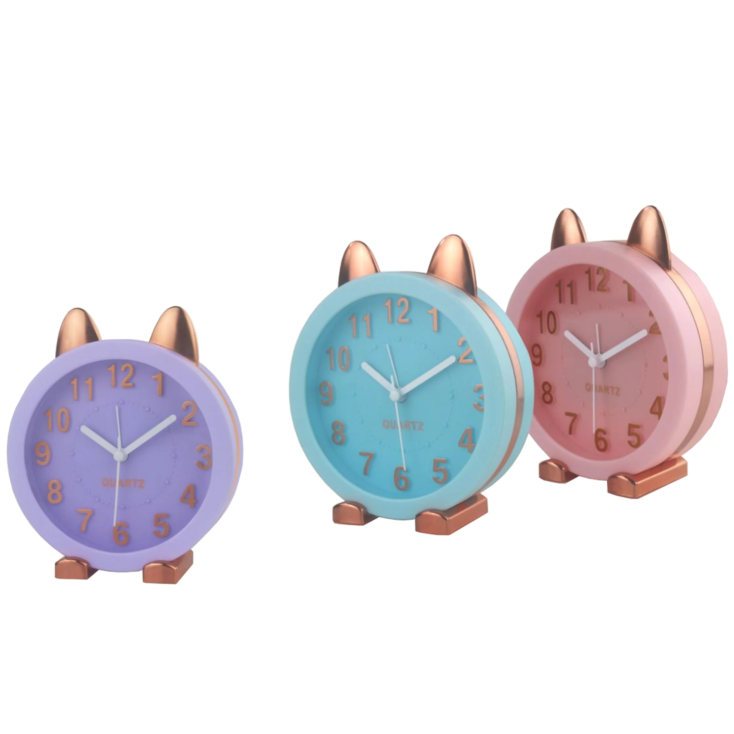Маленький MOQ будильник круглый милый детский будильник с розовым золотом с кроличьими ушами
