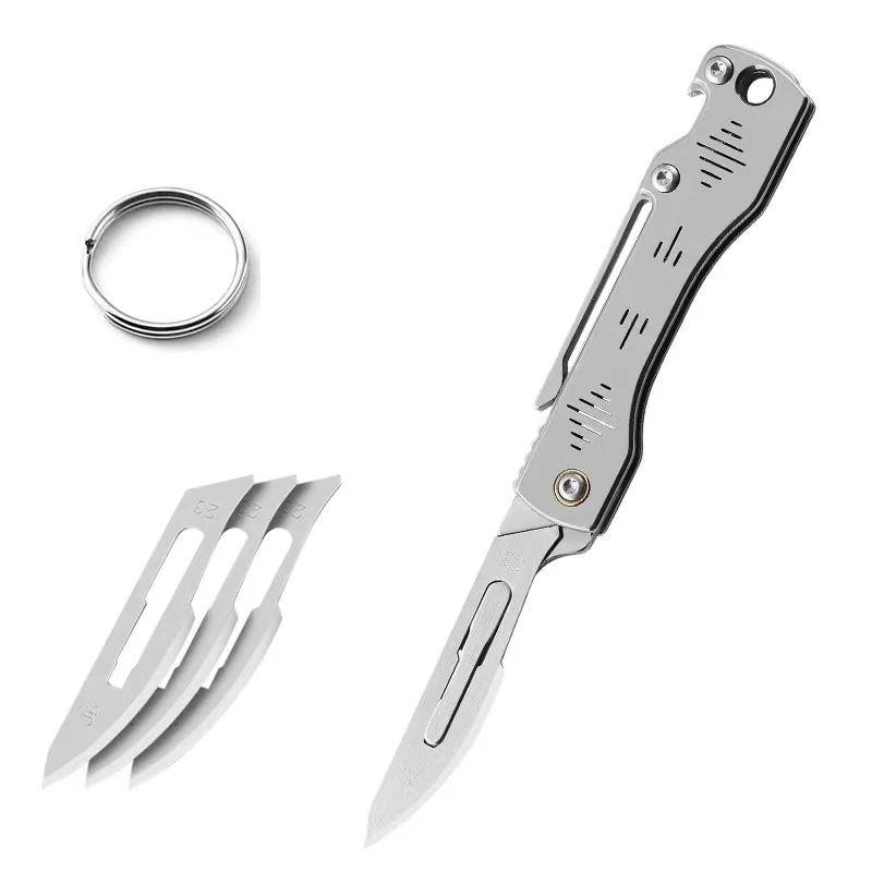 Free Sample Replaceable Utility Blade Folding All Stainless Steel Handle Ultra Sharp Carbon Steel Blades Exchange Pocket Knife
