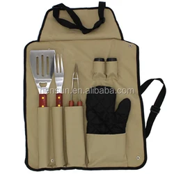 Chefs Kitchen 7-Piece BBQ Grill Tool Set With Apron and Utensil Set bbq tongs fork  custom logo