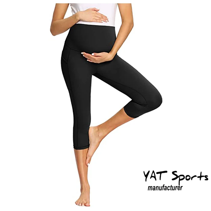 Thin maternity pants high bounce hip lift yoga wear pregnancy women tight black leggings