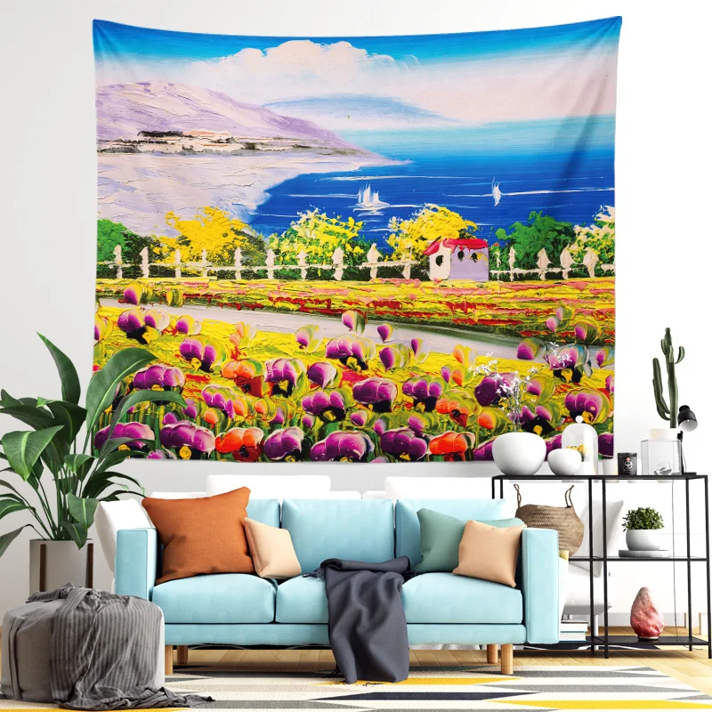 
Fairy tale town oil painting tapestry wall hanging 