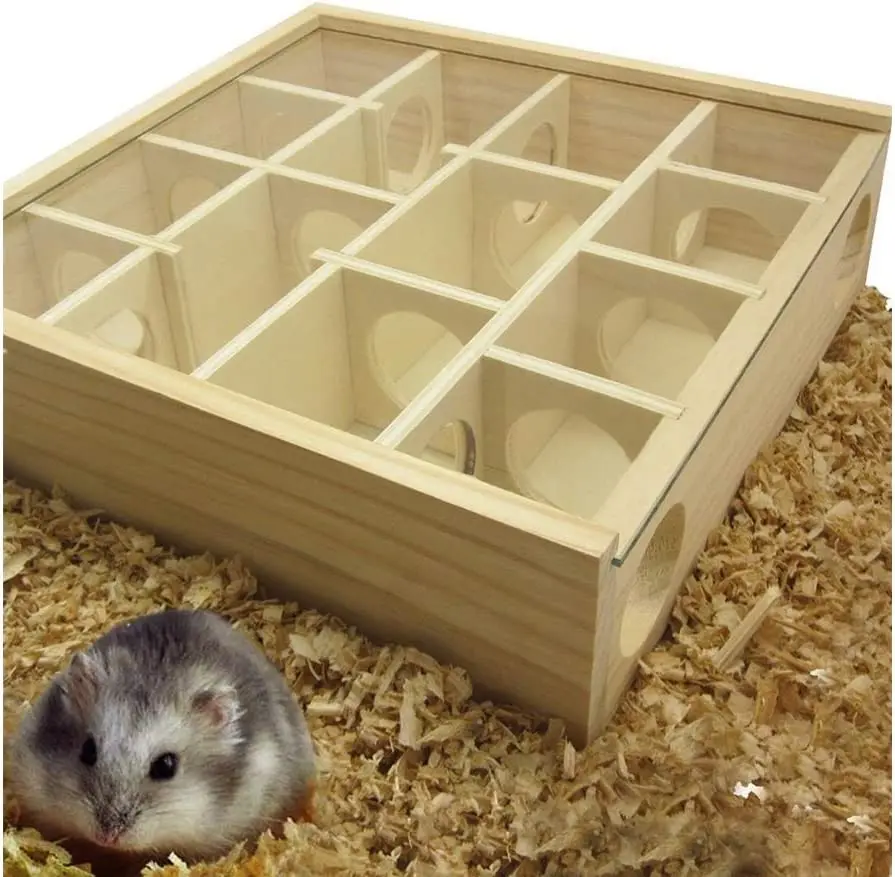 Hamster Wooden Maze Tunnel with Plexiglass Cover Exploring Toys for Dwarf Hamster