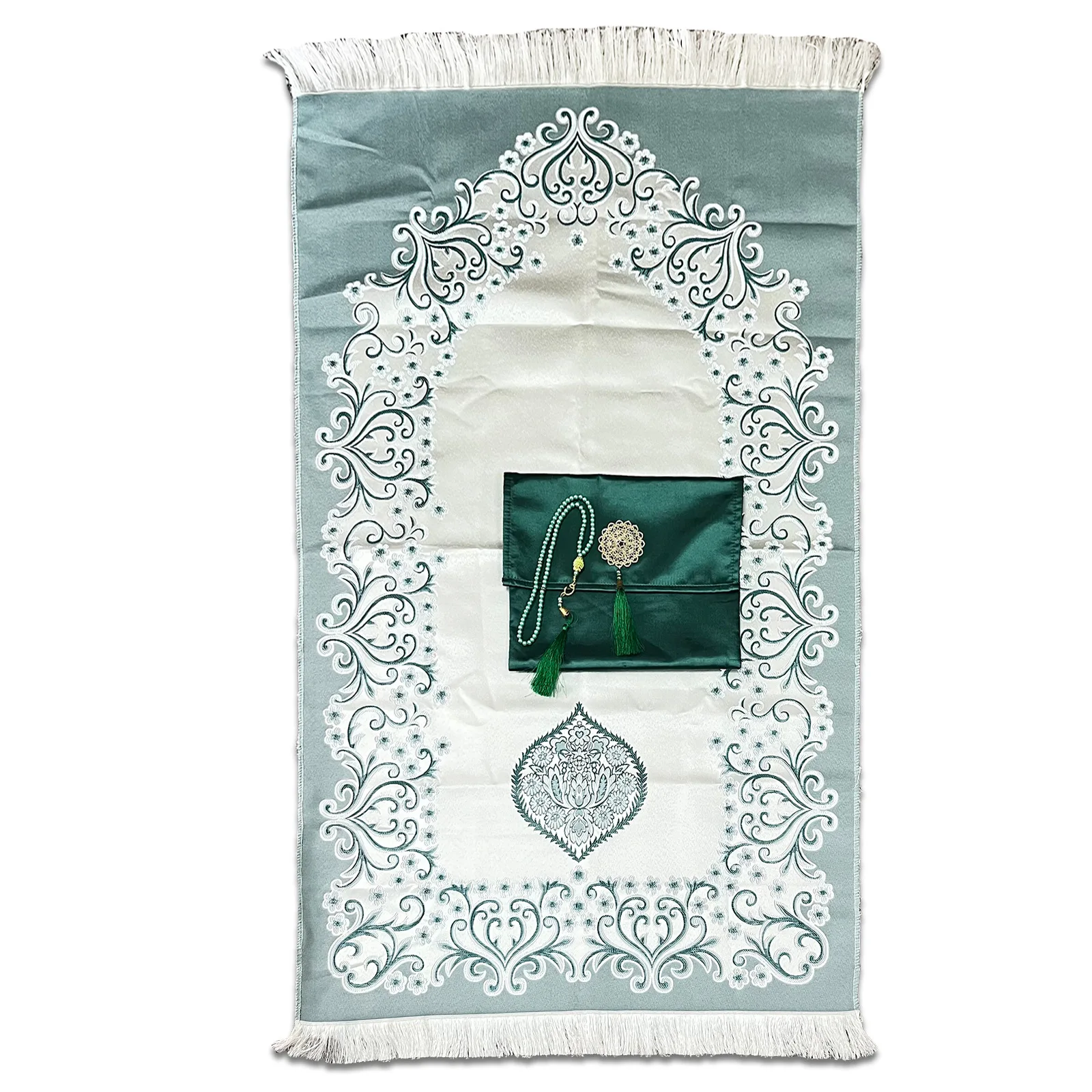 Prayer Mat Rug Gift Set with Tasbeeh Including Elegant Fabric Bag for Ramadan Muslim