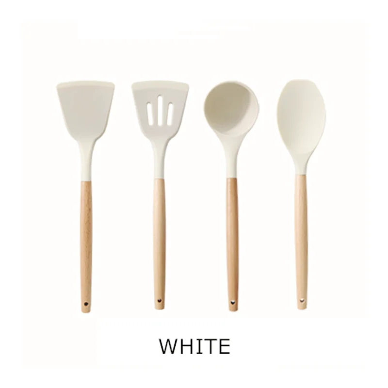 kitchen utensils cooking tools wood spoon set wooden Ladle Spatula set Turner Slotted for Cooking