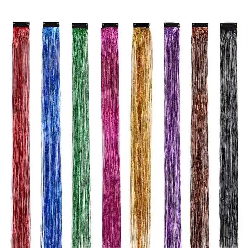 Hot Selling Beautiful Synthetic Bling Bling Fiber Clip in Hair Piece Tinsel Braiding Extensions