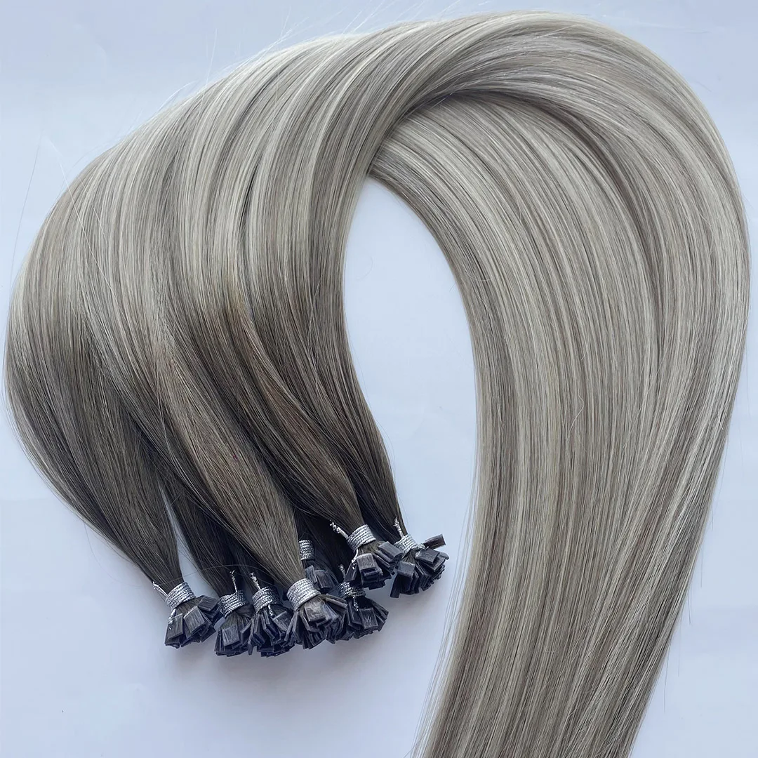 2024 Wholesale Italian Keratin Glue Flat K Tip Hair Extensions Human Hair Double Drawn Remy Keratin Hair Extensions