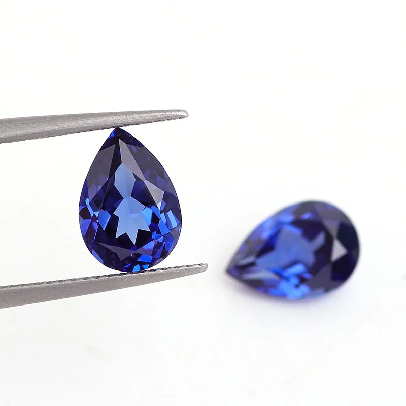 Синтетический камень Wuzhou цена 1-6 ct грушевидной лаборатории Выращенный D-синий сапфир свободный драгоценный с сертификатом
