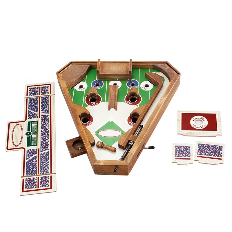 High quality colorful pinball game baseball portable board game wooden toy table top baseball pinball game toy