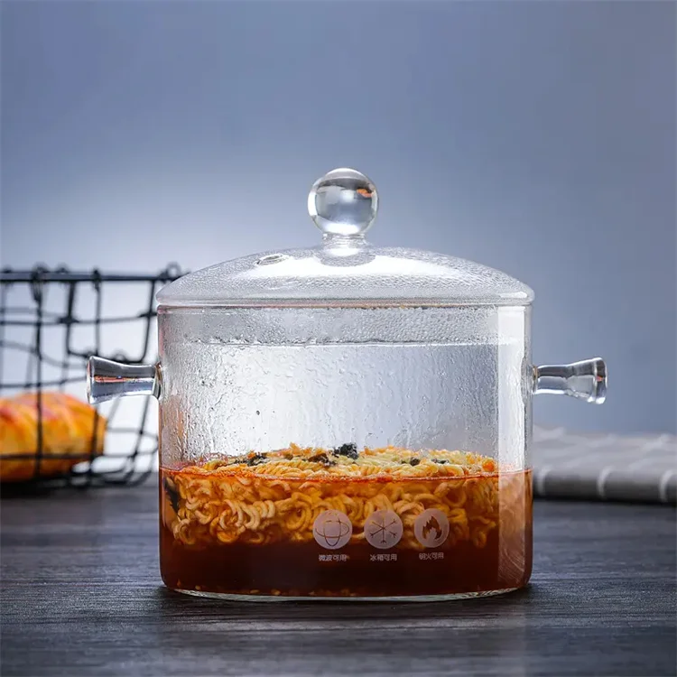 Customized by Chinese manufacturers fire to cook spaghetti Glass pot with handle