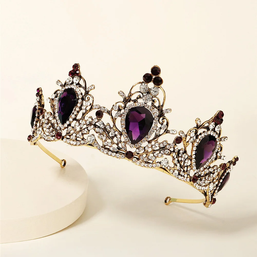 huanhuan accessories bridal wedding dress personality headwear Palace style retro crown amethyst alloy with diamonds