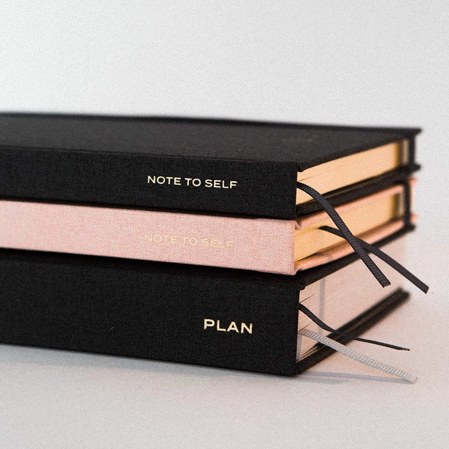 Custom Foil Logo A5 Linen Cover Journals Stationery Office Gold Spine Reusable Notebook Planner Thread Sewing Black Note Book