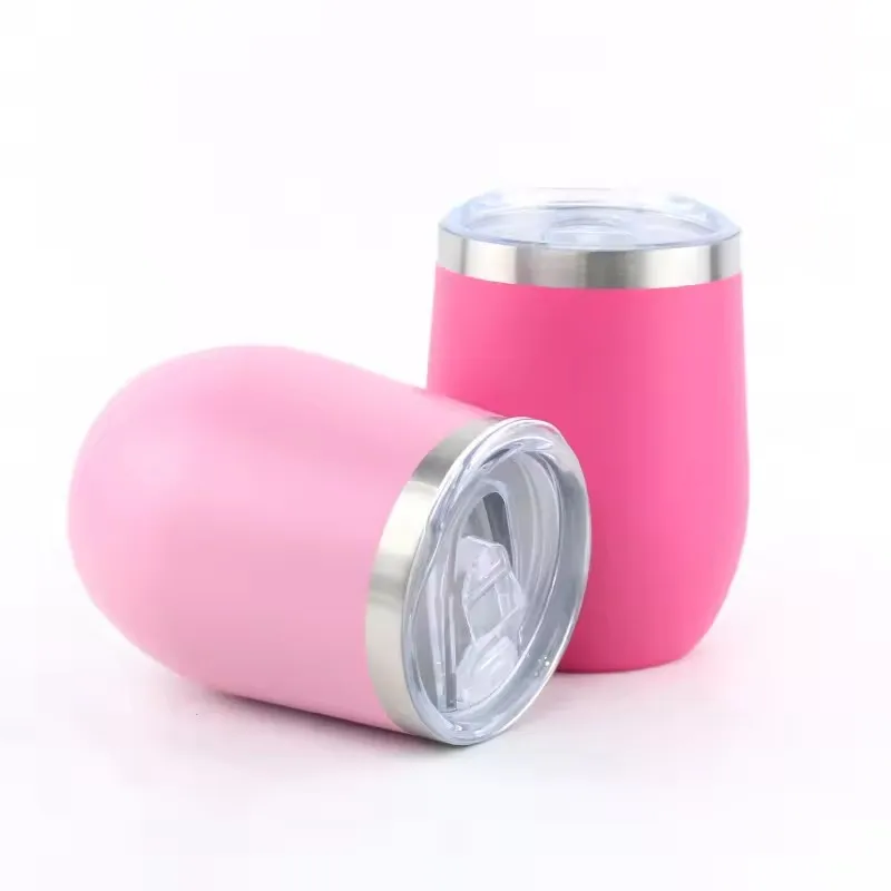 Custom Logo Insulated  Double Wall Stainless Steel 12oz Egg Shape Tumbler Trendy Vacuum Flask Thermal Water Bottle Mugs Lid Wine