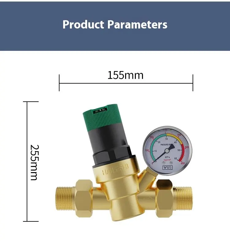 High Quality Visual Brass Water Pressure Regulator Featuring a Convenient Pressure Gauge and Reducing Valve