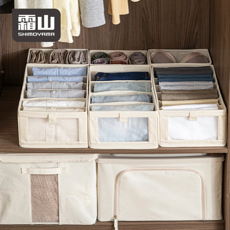 SHIMOYAMA Divided Clothing Storage Boxes for Closet Clothes Closet Organizer 6 Compartments for Jean