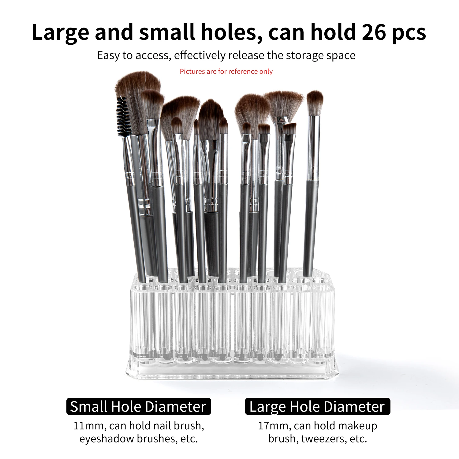 26 Holes Acrylic Nail Brushes Storage Holder Makeup Brushes Organizer Nail Tools Stand Storage Showing Shelf Pens Display Case