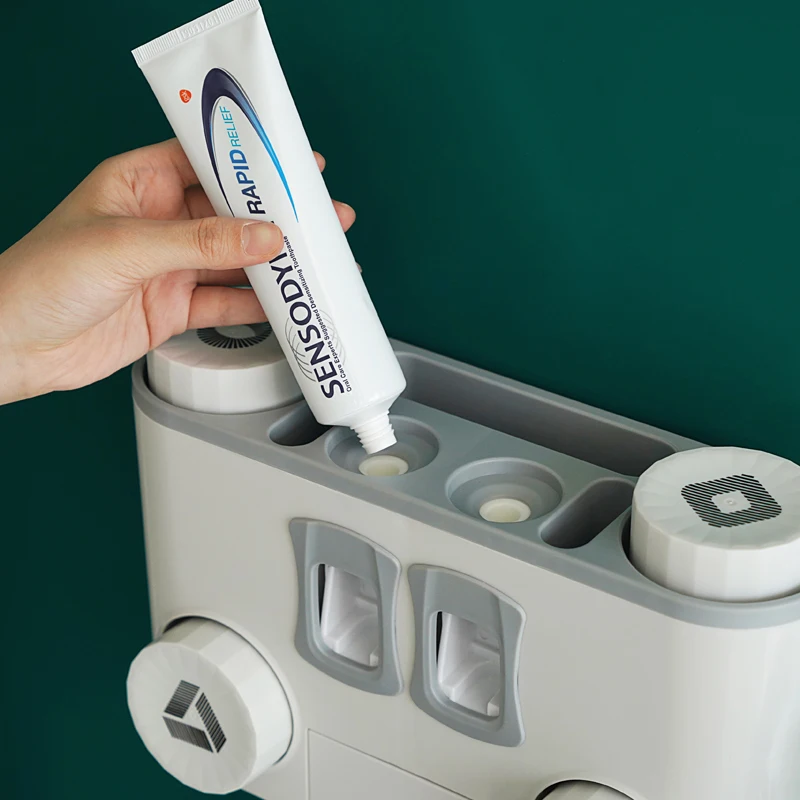 Toothbrush Rack Free Punching Bathroom Mouthwash Dental Cup Set Suction Wall-mounted Toothpaste Squeezing Device Dental Rack