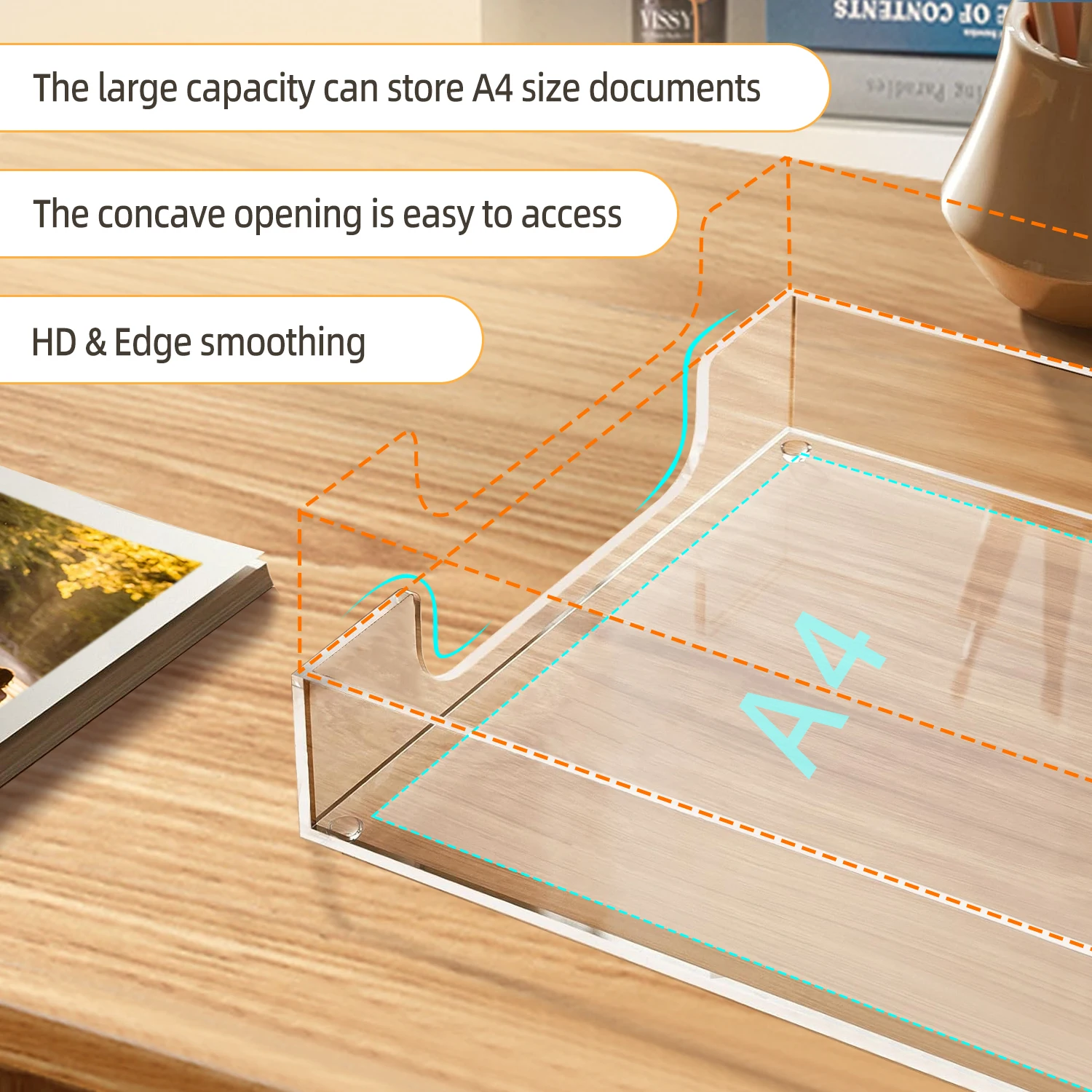 Acrylic Clear Letter Tray Desk Organizer for Paper Documents Files Stationery-Storage Bin for Magazines Folders Notebooks