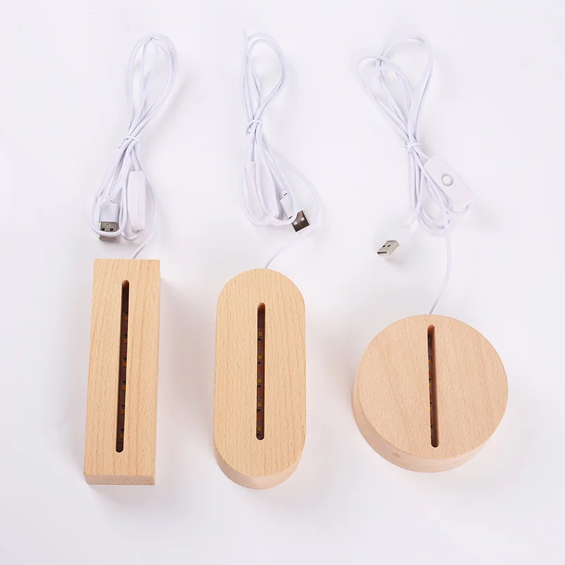 Wholesale Children Day Gifts Night Light wood Led wood USB  3D Lamp Wooden Base
