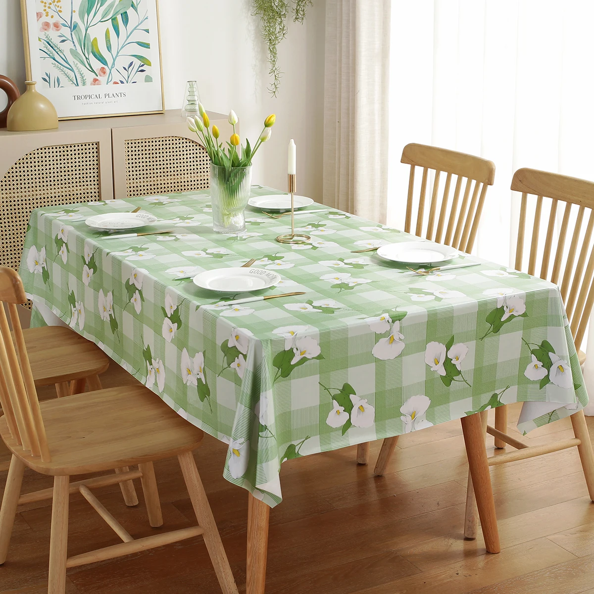 Hot Selling Waterproof Table cloth Extra Thick PEVA Non-woven Fabric Tablecloth For indoor and outdoor use