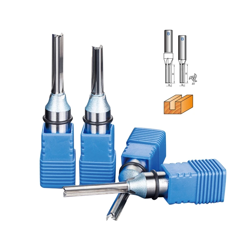 TCT Carbide Trimming Milling Cutter 3 Edge Straight Slotting Router Bit for Solid Wood Cutting