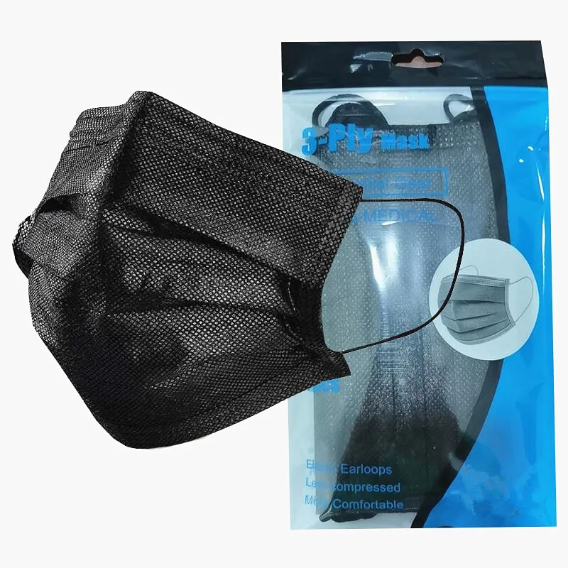 China Manufacturer Waterproof 3 Ply Custom Black Disposable Face Mask
