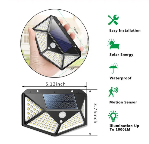 100LED Outdoor Solar Lights Motion Sensor Light Super Bright Wide Angle Wireless Waterproof IP65 Wall Lights