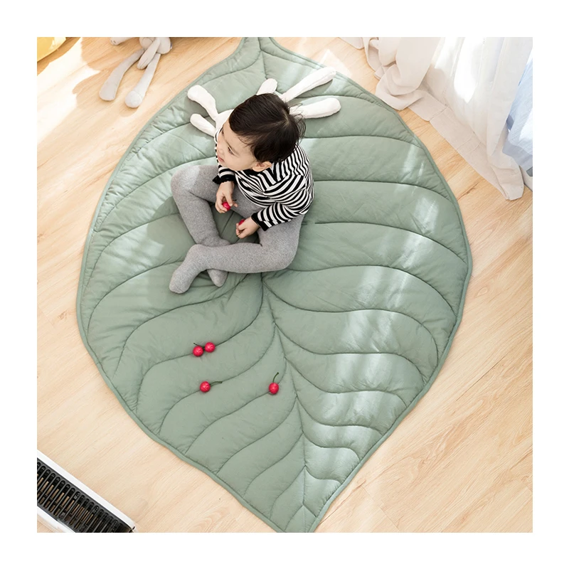 Luxury Leaf Crawling Baby Mats Play Room Decor for Kids Linen PU Leather Custom Shape Material Size Padded