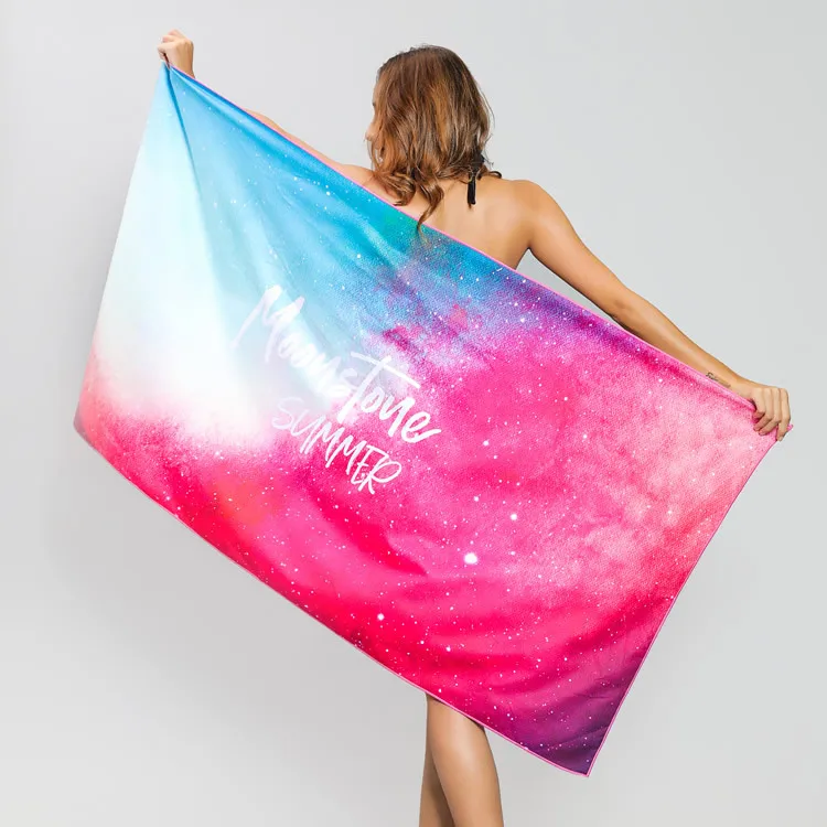 Wholesale small MOQ Amazon hot selling two side print quick dry summer large sand fee proof microfiber custom beach towel