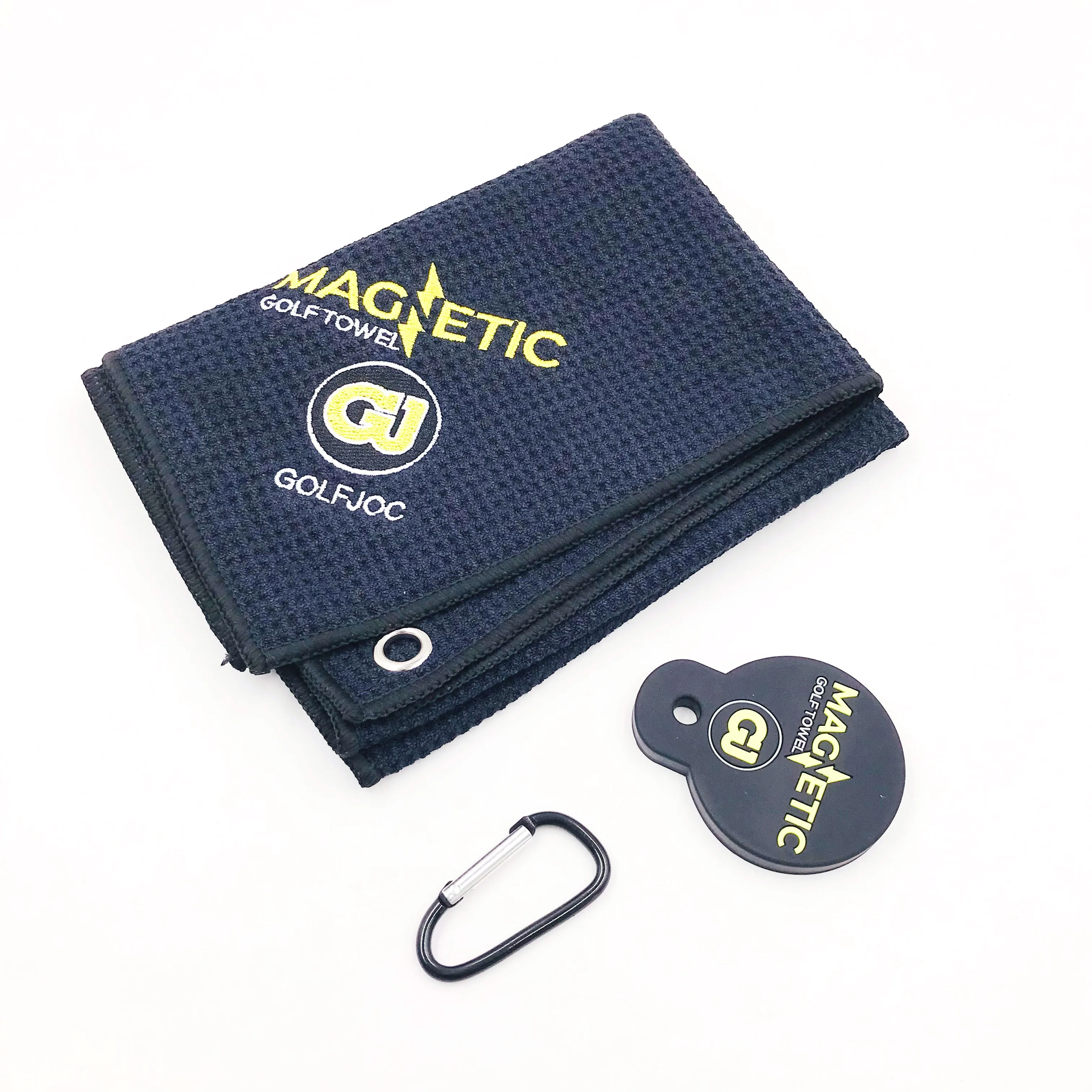 Wuxi Ivy Textile High quality customized embroidery magnetic microfiber waffle weave custom microfibre golf towel and carabiner