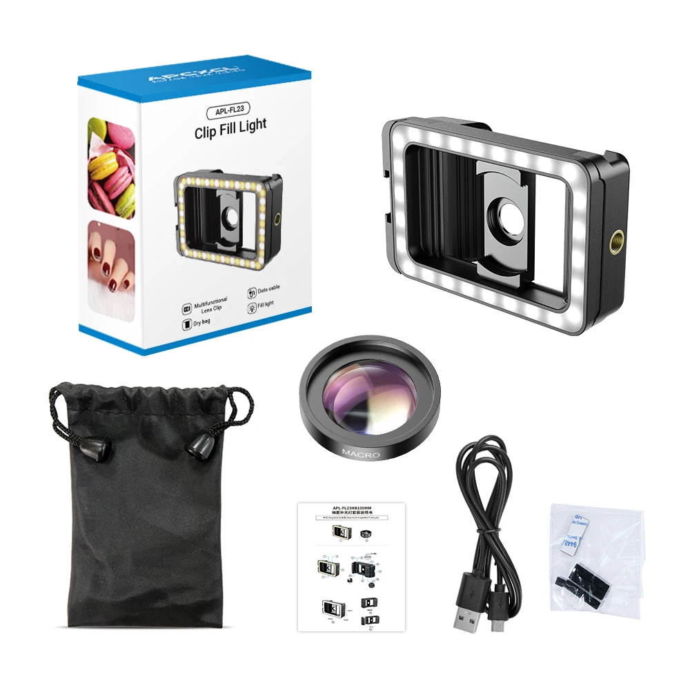 37MM Large Aperture 15x Macro Lens with LED Fill Light Phone Adapter for Eyelash Beauty Jewelry Photography