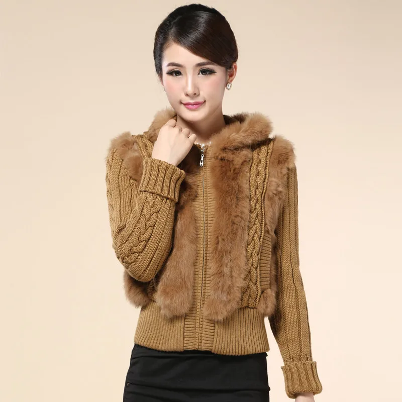 woman jacket real rabbit fur jacket with hood womens winter clothing 2021 made in italy