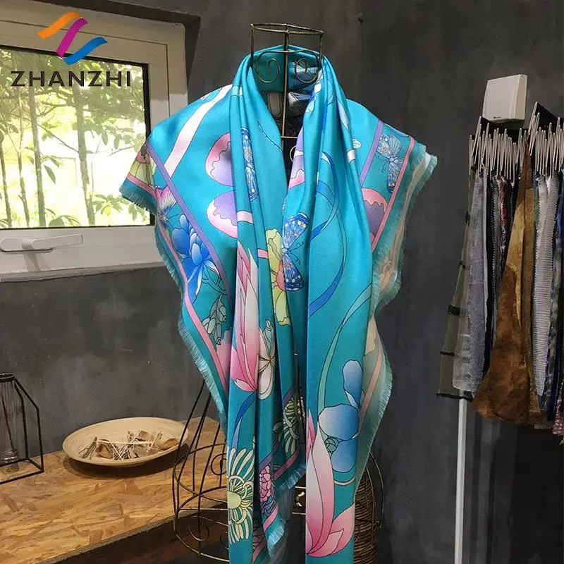 Custom design floral 100% silk satin scarf