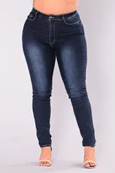 High Waist Denim Jeans Woman Blue Denim Pencil Pants Stretch Waist Women Jeans Pants Plus Size Denim Jeans Female
