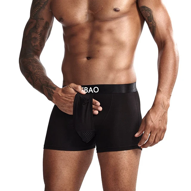 Open Flying Pants Fashion U-shaped Pocket Cotton Soft Comfy Lightweight Underpants Underwear Boxer Briefs For Men