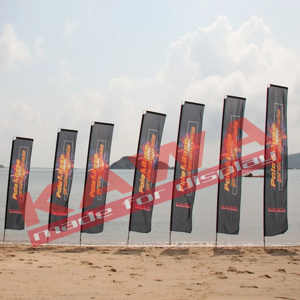 13ft teardrop feather polyester knitted with fabric flag with water base for exhibition