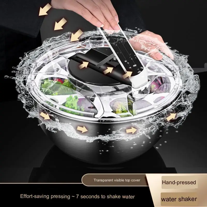 3.6L Fruit and Vegetable Washing Machine Hand-pressed Manual Fruit and Vegetable Salad Dehydrator Dryer Washer with Bowl