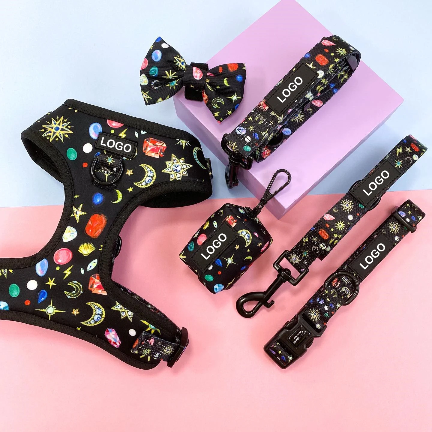 Amazon Top Seller Dog Harness Pet Leads Luxury Small Private Label Printing Sublimation Reversible Neoprene Dog Harness Set