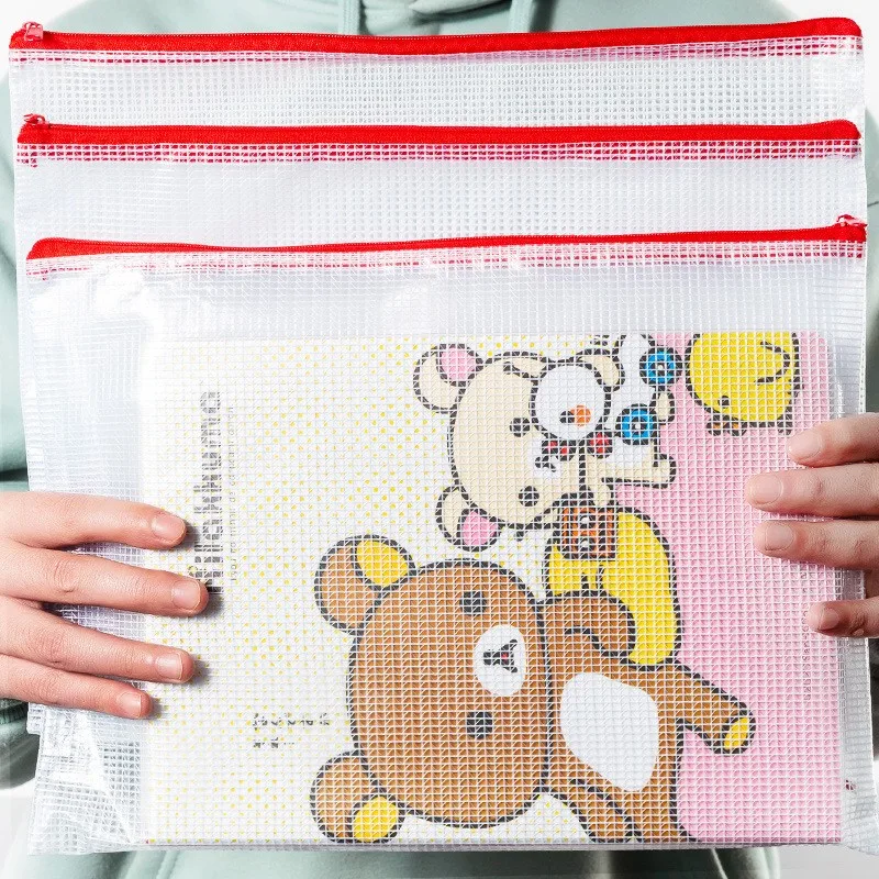 Custom School Office Supplies Plastic Zipper Mesh A4 PVC File Folders For Documnets Storage